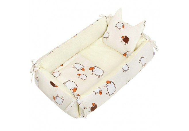 Set 3 piese Baby Nest multifunctional Cu paturica si pernuta cu urechi New Baby Sheep Beige