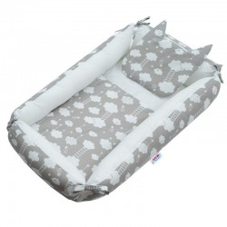 Set 3 piese Baby Nest multifunctional Cu paturica si pernuta cu urechi New Baby Cloud Grey
