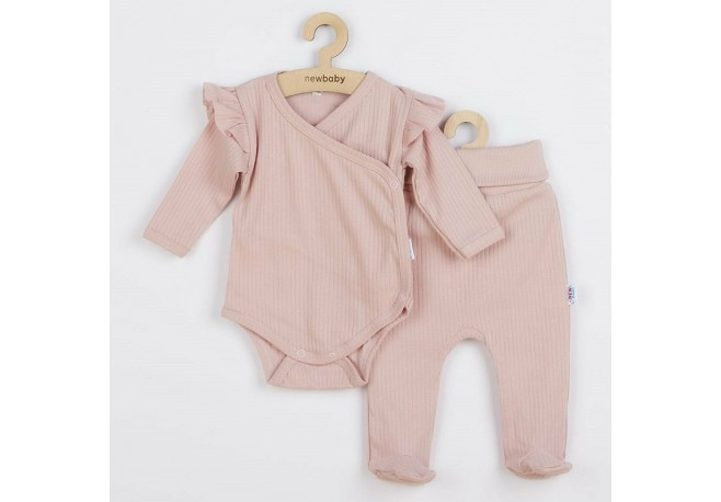 Set 2 piese: body cu maneca lunga si volanas pantaloni cu botosei Marime 62 Din bumbac 100% New Baby Practical Pink
