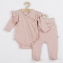 Set 2 piese: body cu maneca lunga si volanas pantaloni cu botosei Marime 62 Din bumbac 100% New Baby Practical Pink