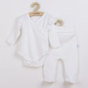 Set 2 piese: body cu maneca lunga si volanas pantaloni cu botosei Marime 56 Din bumbac 100% New Baby Practical White