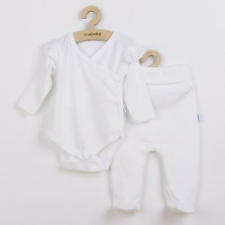 Set 2 piese: body cu maneca lunga si volanas pantaloni cu botosei Marime 62 Din bumbac 100% New Baby Practical White