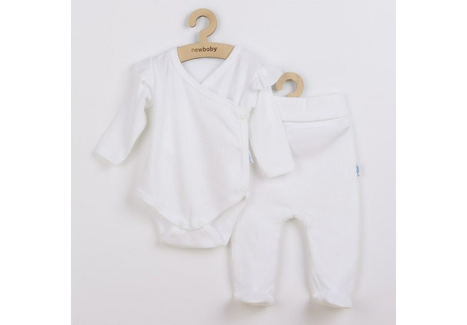 Set 2 piese: body cu maneca lunga si volanas pantaloni cu botosei Marime 62 Din bumbac 100% New Baby Practical White