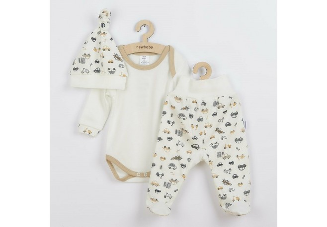 Set 3 piese: body cu maneca lunga pantalonasi cu botosei caciulita Marime 68 Din bumbac 100% New Baby Cars