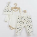 Set 3 piese: body cu maneca lunga pantalonasi cu botosei caciulita Marime 68 Din bumbac 100% New Baby Cars