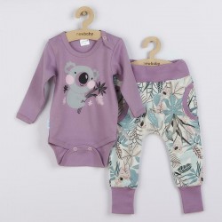 Set 2 piese: body cu maneca lunga pantaloni Marime 62 Din bumbac 100% New Baby Rebel Lilac