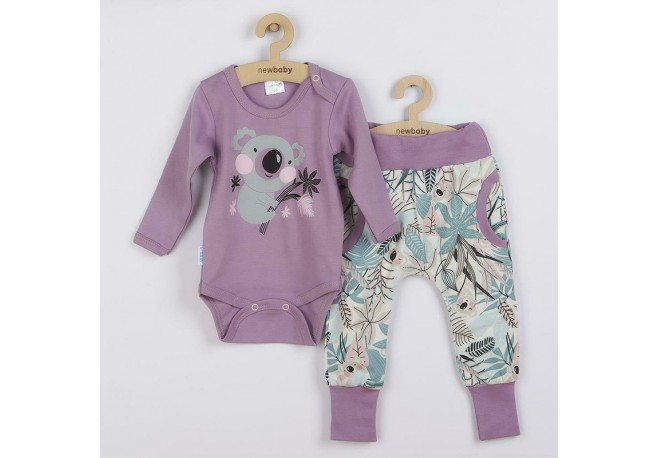 Set 2 piese: body cu maneca lunga pantaloni Marime 68 Din bumbac 100% New Baby Rebel Lilac