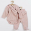 Set 2 piese: body cu maneca lunga si pantalonasi cu botosei Cu volanase Marime 62 Din bumbac 100% New Baby Stripes Pink