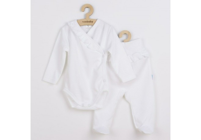 Set 2 piese: body cu maneca lunga si pantalonasi cu botosei Cu volanase Marime 62 Din bumbac 100% New Baby Stripes White