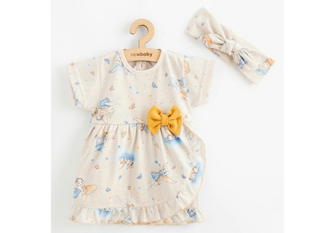 Set 2 piese: rochita pentru fetite cu fundita bentita pentru cap Marime 74 Din bumbac 100% New Baby Fairy