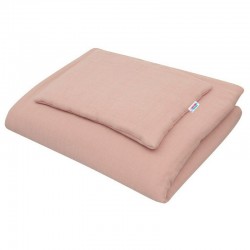 Lenjerie patut 2 piese Din Muselina Cu perna si pilota 100x70 cm Din materiale certificate Oeko Tex Standard 100 New Baby Pink