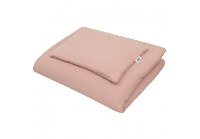 Lenjerie patut 2 piese Din Muselina Cu perna si pilota 100x70 cm Din materiale certificate Oeko Tex Standard 100 New Baby Pink