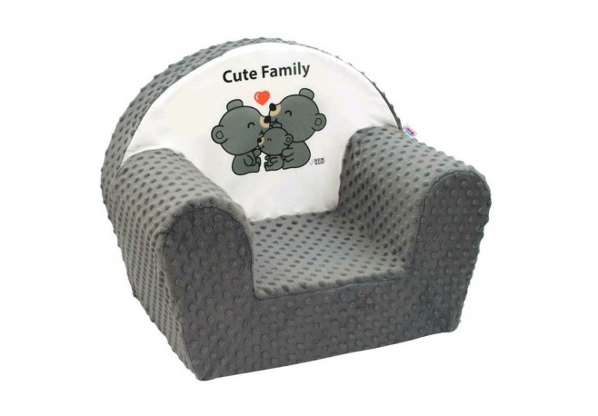 Fotoliu din burete pentru copii Din tesatura minky Cute Family New Baby 9 luni - 5 ani Cu Husa detasabila Gray