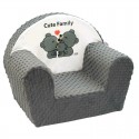 Fotoliu din burete pentru copii Din tesatura minky Cute Family New Baby 9 luni - 5 ani Cu Husa detasabila Gray