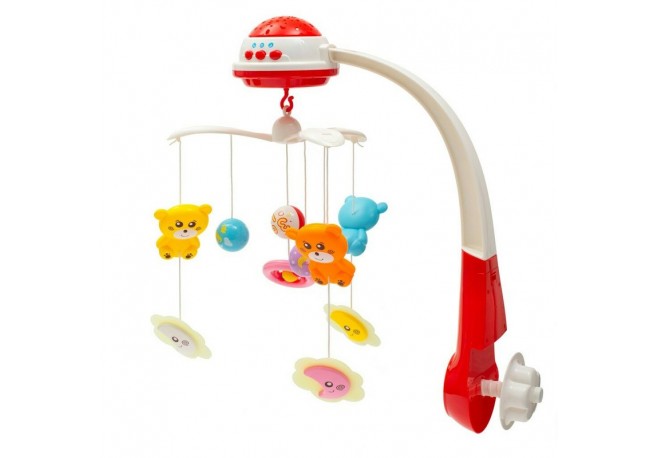 Carusel muzical pentru patut bebelusi Cu proiectii Cu melodii si sunete ale naturii Cu 11 jucarii Baby Mix Red