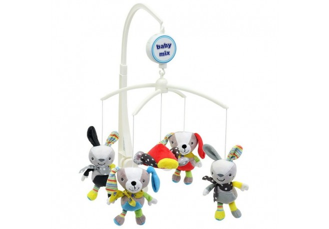 Carusel muzical pentru patut Cu 5 jucarii din plus Rabbits and Dogs Baby Mix