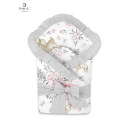 MimiNu - Paturica de infasat multifunctionala Cu volanase Cu inchidere cu panglica si arici velcro Dimensiune 75x75 cm Din bumba