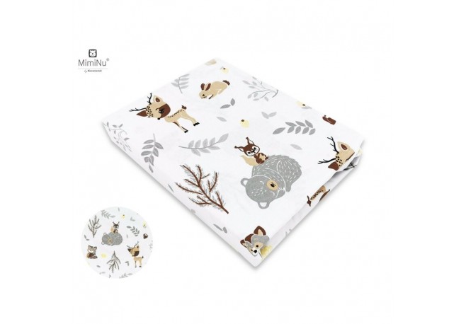 MimiNu - Cearceaf cu elastic pentru patut 120X60 cm Din bumbac certificat Oeko Tex Standard 100 Forest friends Grey/Beige