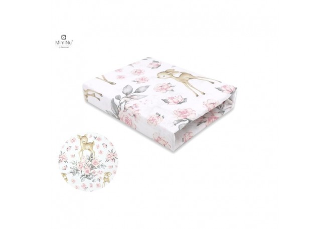 MimiNu - Cearceaf cu elastic pentru patut 120X60 cm Din bumbac certificat Oeko Tex Standard 100 Sweet Deer Pink