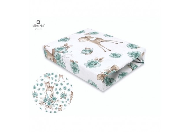 MimiNu - Cearceaf cu elastic pentru patut 120X60 cm Din bumbac certificat Oeko Tex Standard 100 Sweet Deer Mint