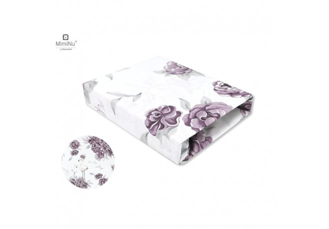 MimiNu - Cearceaf cu elastic pentru patut 120X60 cm Din bumbac certificat Oeko Tex Standard 100 Peonie Plum