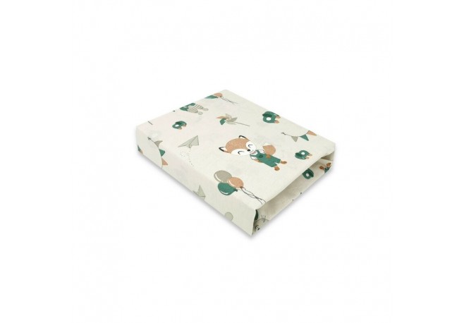 Qmini - Cearceaf cu elastic pentru patut 120X60 cm Din bumbac certificat Oeko Tex Standard 100 Fox and Rabbit Beige