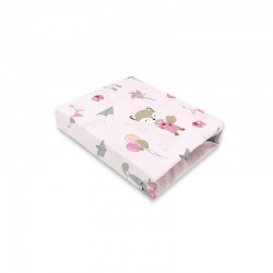 Qmini - Cearceaf cu elastic pentru patut 120X60 cm Din bumbac certificat Oeko Tex Standard 100 Fox and Rabbit Pink