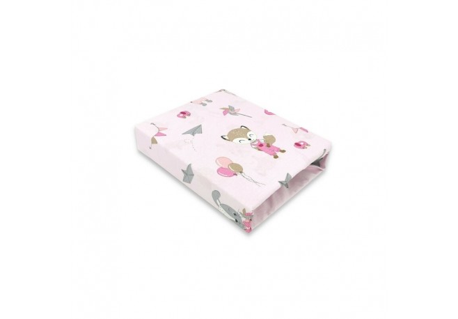 Qmini - Cearceaf cu elastic pentru patut 120X60 cm Din bumbac certificat Oeko Tex Standard 100 Fox and Rabbit Pink