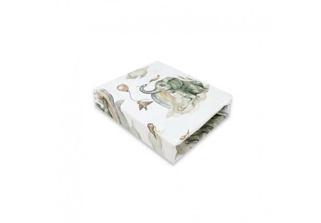 Qmini - Cearceaf cu elastic pentru patut 120X60 cm Din bumbac certificat Oeko Tex Standard 100 Elephants on Rainbow