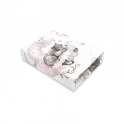 Qmini - Cearceaf cu elastic pentru patut 120x60 cm Din bumbac certificat Oeko Tex Standard 100 Teddy Bear and Friends Pink