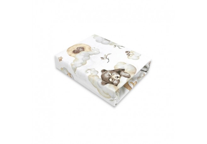 Qmini - Cearceaf cu elastic pentru patut 120x60 cm Din bumbac certificat Oeko Tex Standard 100 Teddy Bear and Friends Beige