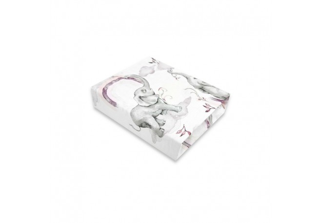 Qmini - Cearceaf cu elastic pentru patut 120x60 cm Din bumbac certificat Oeko Tex Standard 100 Elephants on Rainbow Pink