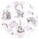 Qmini - Cearceaf cu elastic pentru patut 120x60 cm Din bumbac certificat Oeko Tex Standard 100 Elephants on Rainbow Pink
