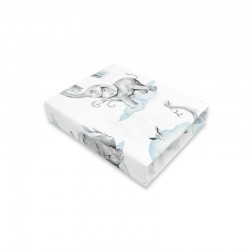 Qmini - Cearceaf cu elastic pentru patut 120x60 cm Din bumbac certificat Oeko Tex Standard 100 Elephants on Rainbow Blue