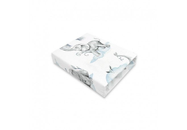 Qmini - Cearceaf cu elastic pentru patut 120x60 cm Din bumbac certificat Oeko Tex Standard 100 Elephants on Rainbow Blue