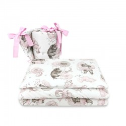 Qmini - Lenjerie patut 3 piese Cu protectie laterala Din bumbac certificat Oeko Tex Standard 100 Pentru patut 120x60 cm Teddy Be