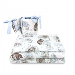 Qmini - Lenjerie patut 3 piese Cu protectie laterala Din bumbac certificat Oeko Tex Standard 100 Pentru patut 120x60 cm Teddy Be