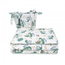 Qmini - Lenjerie patut 3 piese Cu protectie laterala Din bumbac certificat Oeko Tex Standard 100 Pentru patut 140x70 cm Dragons 