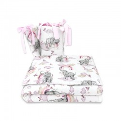Qmini - Lenjerie patut 3 piese Cu protectie laterala Din bumbac certificat Oeko Tex Standard 100 Pentru patut 140x70 cm Elephant