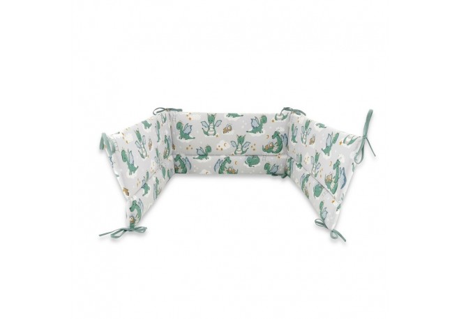 Qmini - Aparatoare pentru patut 120X60 cm Din bumbac certificat Oeko Tex Standard 100 180x30 cm Cu panglici Dragons Beige