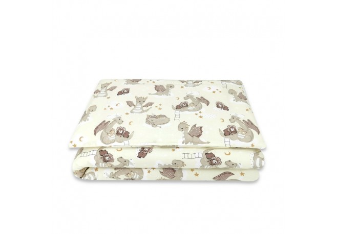Qmini - Lenjerie junior cu 2 piese Din bumbac certificat Oeko Tex Standard 100 140 x 200 cm Dragons Beige