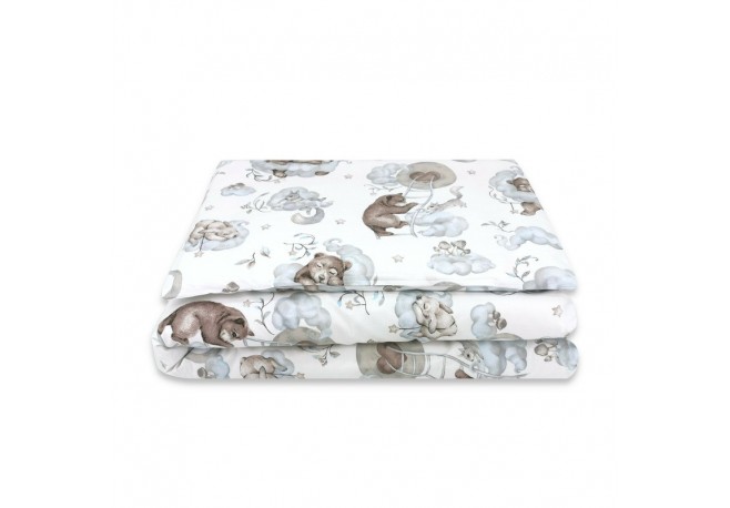 Qmini - Lenjerie junior cu 2 piese Din bumbac certificat Oeko Tex Standard 100 140 x 200 cm Teddy Bear and Friends Blue