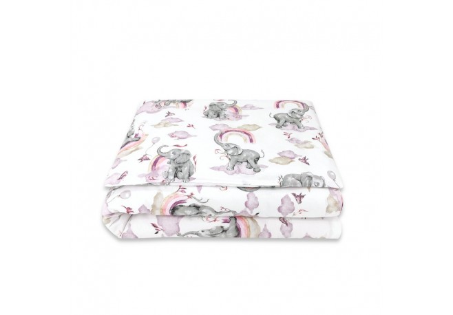 Qmini - Lenjerie junior cu 2 piese Din bumbac certificat Oeko Tex Standard 100 140 x 200 cm Elephants on Rainbow Pink