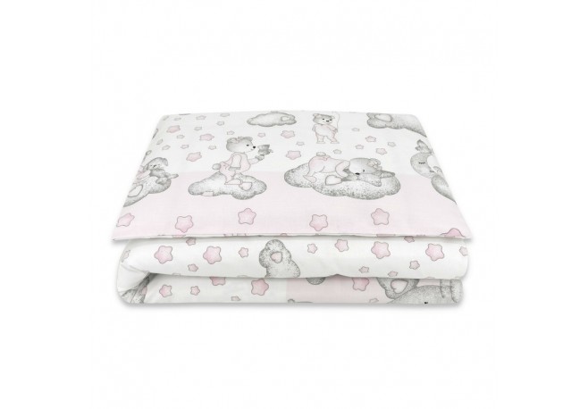 Qmini - Lenjerie junior cu 2 piese Din bumbac certificat Oeko Tex Standard 100 140 x 200 cm Teddy Bear with Pink Heart