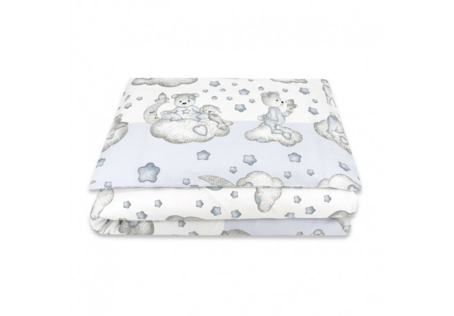 Qmini - Lenjerie junior cu 2 piese Din bumbac certificat Oeko Tex Standard 100 140 x 200 cm Teddy Bear with Blue Heart