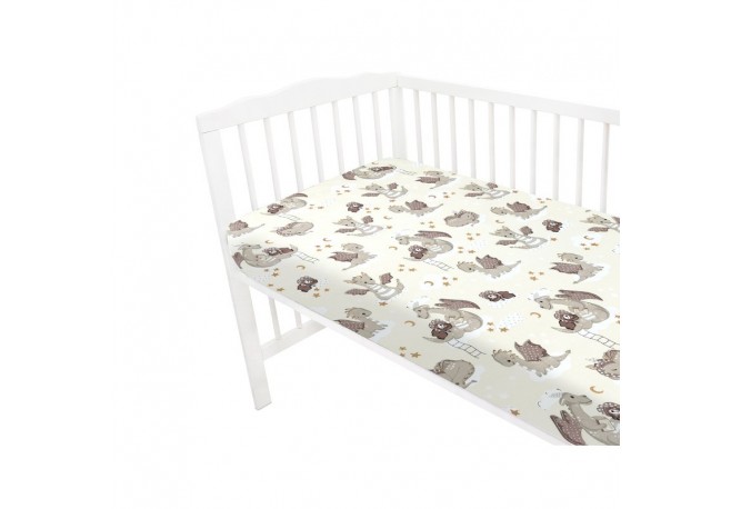 Qmini - Cearceaf cu elastic pentru patut 120X60 cm Din bumbac certificat Oeko Tex Standard 100 Dragons Beige