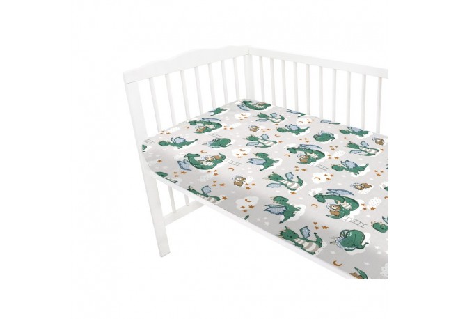 Qmini - Cearceaf cu elastic pentru patut 140X70 cm Din bumbac certificat Oeko Tex Standard 100 Dragons Gray