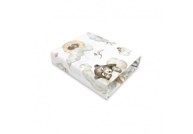Qmini - Cearceaf cu elastic pentru patut 140X70 cm Din bumbac certificat Oeko Tex Standard 100 Teddy Bear and Friends Beige