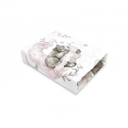 Qmini - Cearceaf cu elastic pentru patut 140X70 cm Din bumbac certificat Oeko Tex Standard 100 Teddy Bear and Friends Pink