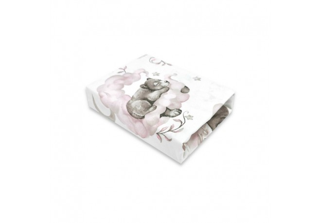 Qmini - Cearceaf cu elastic pentru patut 140X70 cm Din bumbac certificat Oeko Tex Standard 100 Teddy Bear and Friends Pink